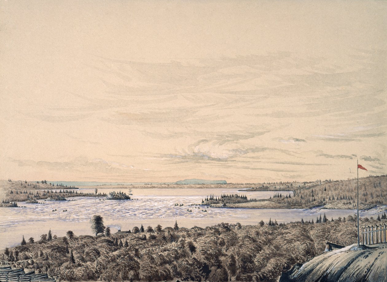 Sault de Ste. ماري بين بحيرات هورون وسوبريور ، 1842 (مرحاض على ورق) بواسطة هنري فرانسيس أينسلي