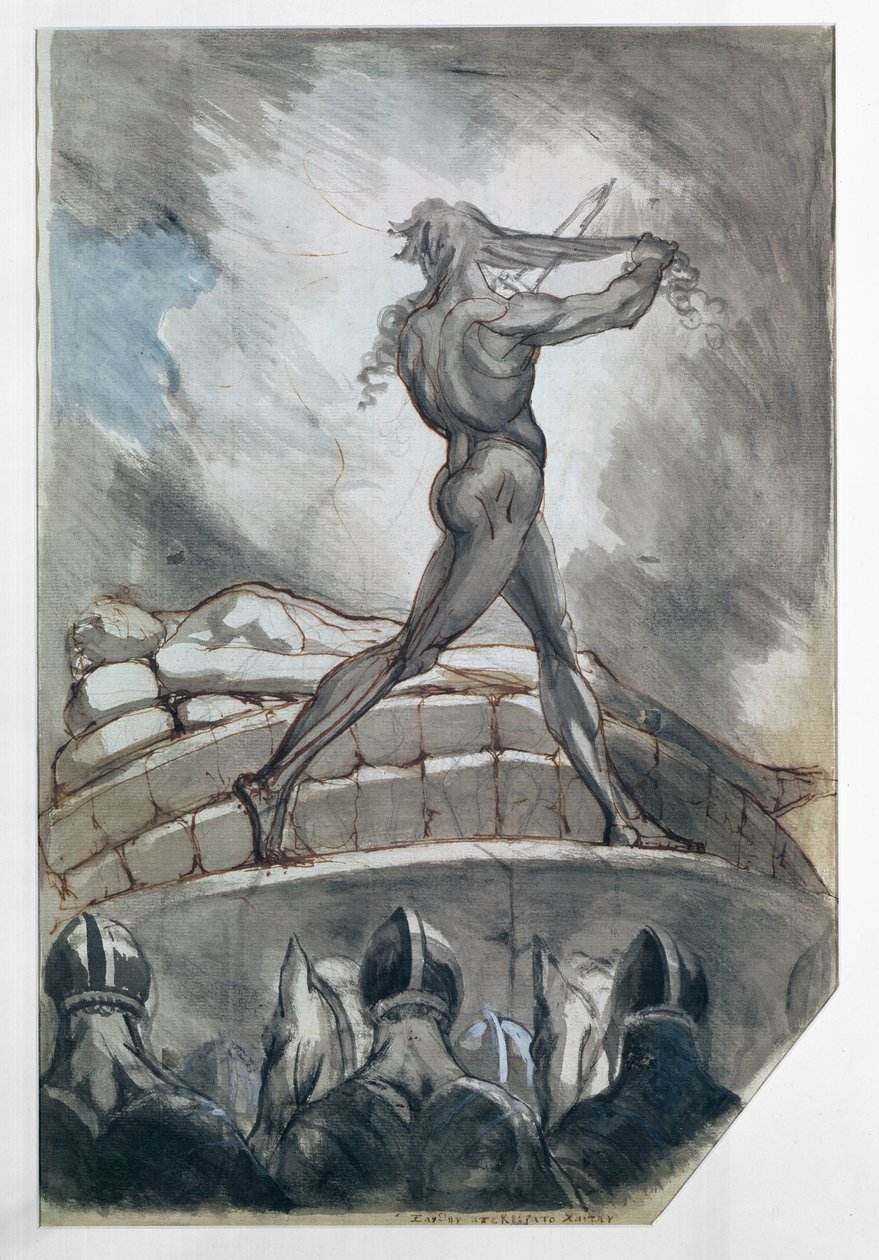أخيل يضحي بشعره من أجل باتروكلوس ، 1800-5 (قلم وحبر يغسلان على الورق) بواسطة يوهان هاينريش فوسلي