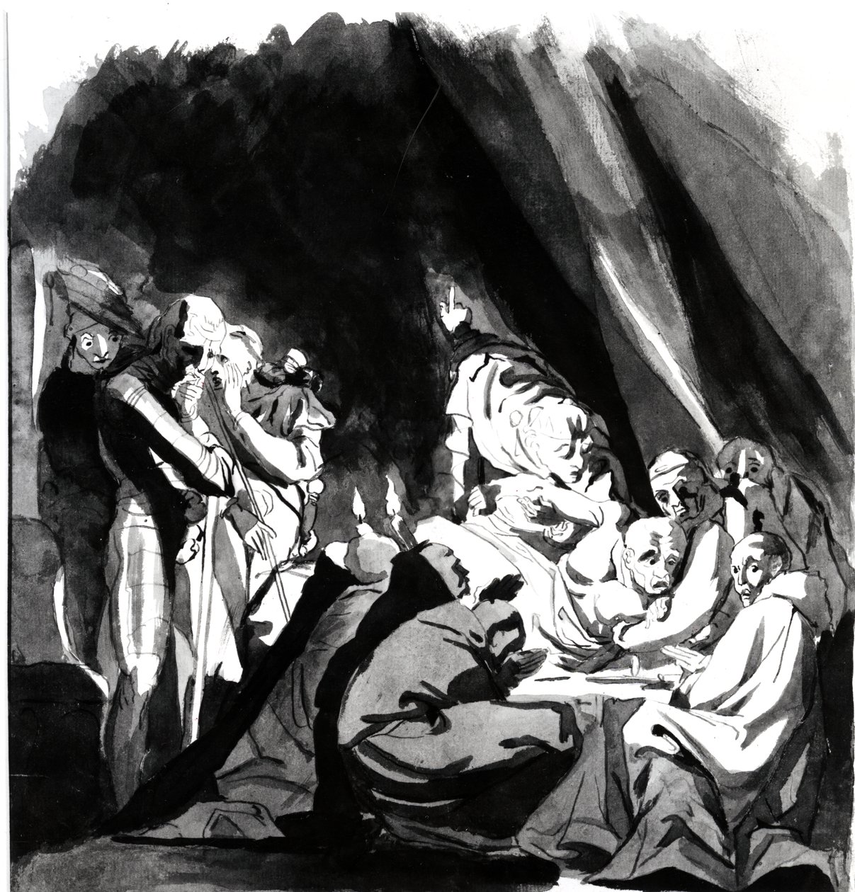 وفاة الكاردينال بوفورت ، رسم توضيحي من كتاب شكسبير "هنري السادس" ، 1772 (قلم جاف ، حبر وغسل على ورق) بواسطة يوهان هاينريش فوسلي