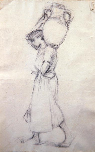 رسم تخطيطي لـ "Girl with Jars" (قلم رصاص على ورق) بواسطة هنري هربرت لا ثانج