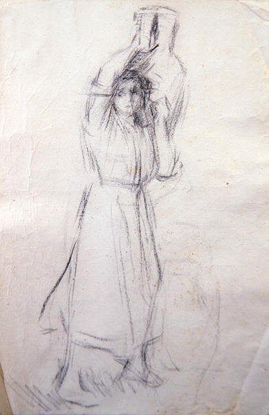 رسم تخطيطي لـ "Girl with Jars" (قلم رصاص على ورق) بواسطة هنري هربرت لا ثانج