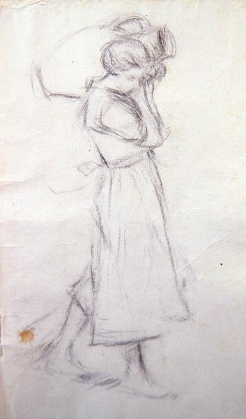رسم تخطيطي لـ "Girl with Jars" (قلم رصاص على ورق) بواسطة هنري هربرت لا ثانج