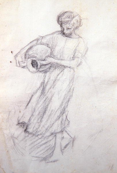 رسم تخطيطي لـ "Girl with Jars" (قلم رصاص على ورق) بواسطة هنري هربرت لا ثانج