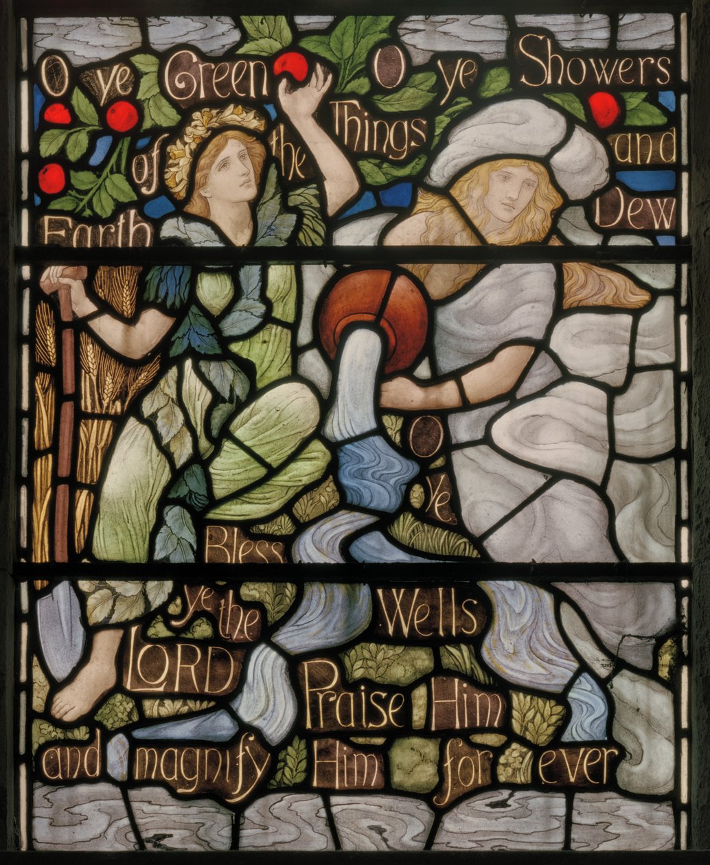 O Ye Green Things ، Benedicite Window details ، c.1895 (زجاج ملون) بواسطة هنري عطلة
