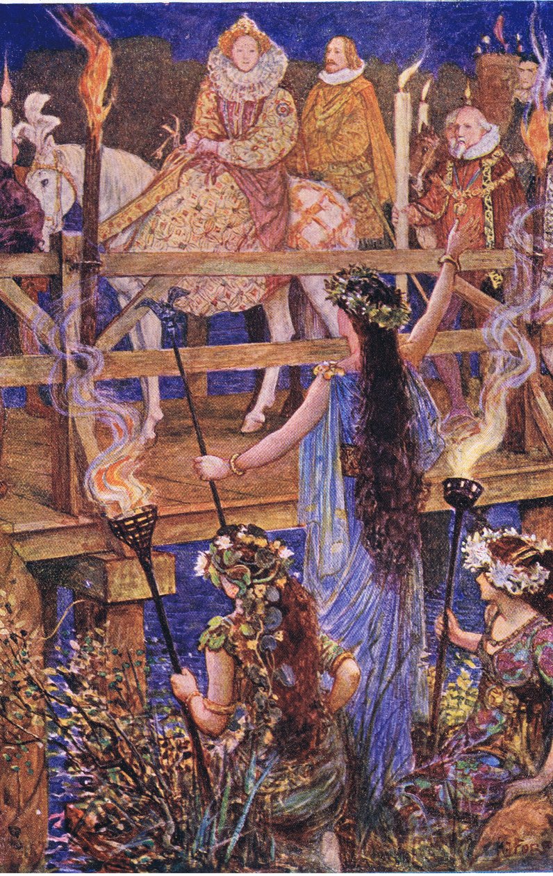 تم استقبال إليزابيث من قبل سيدة الجزيرة العائمة ، التوضيح من كينيلورث ، ج .1910 بواسطة هنري العدل فورد