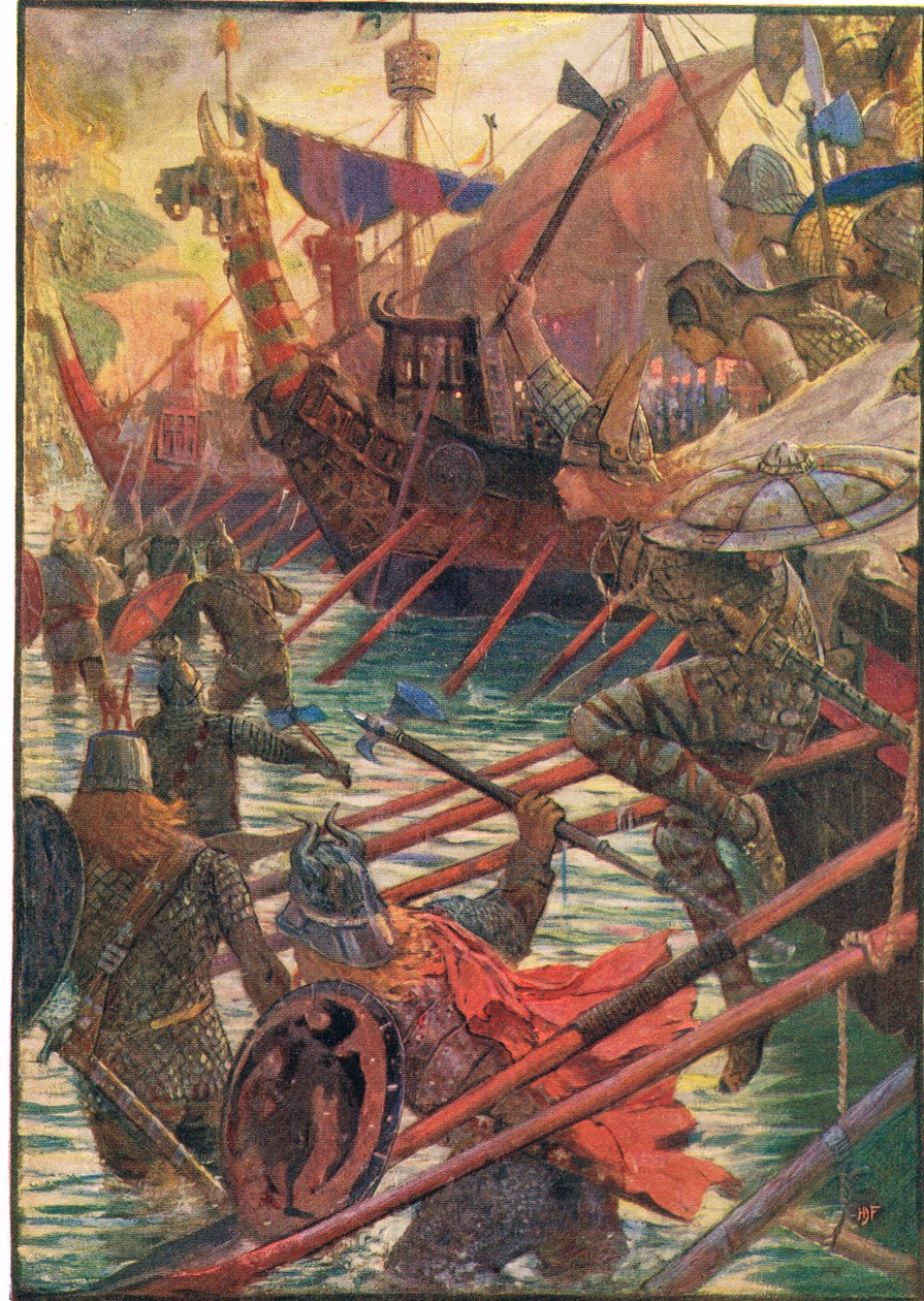 هبوط الدنماركيين ، رسم توضيحي من "تاريخ إنجلترا" بقلم روديارد كيبلينغ ، 1911 بواسطة هنري العدل فورد