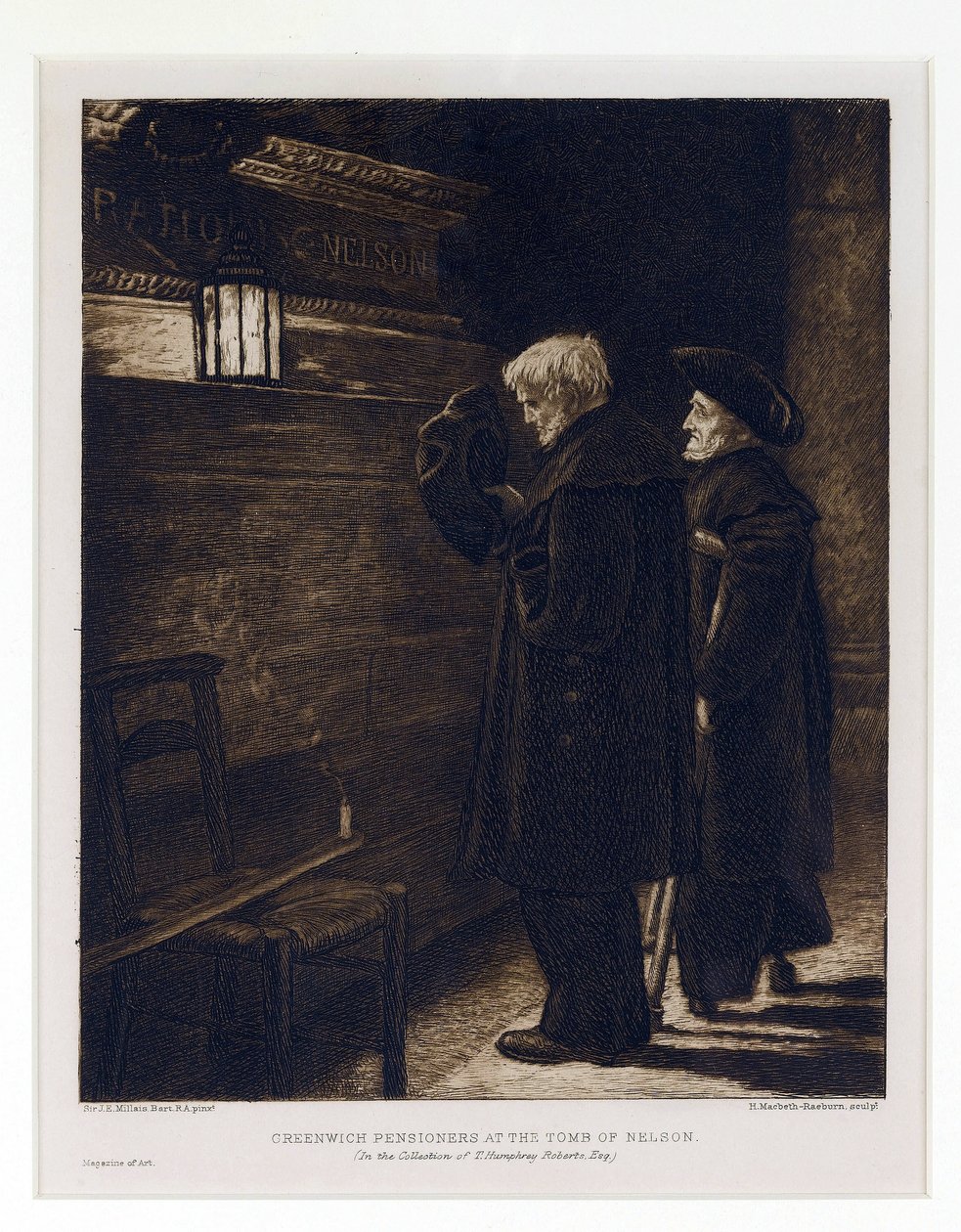 اثنان من سكان مستشفى غرينتش، تم جمعهما من قبر هوراشيو نيلسون (1758-1805) في سرداب كنيسة القديس بولس (لندن، إنجلترا) بواسطة هنري ماكبث رايبورن