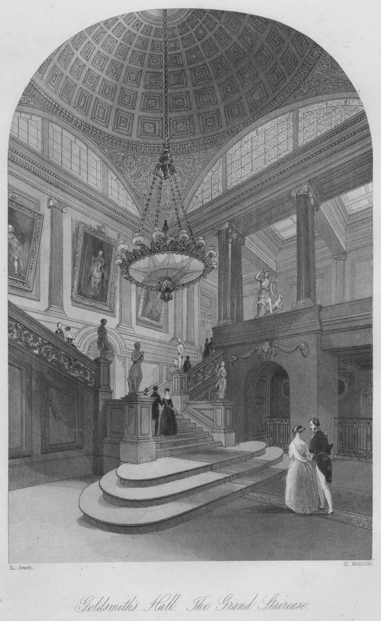 قاعة جولدسميث. السلم الكبير ، c1841 بواسطة هنري ملفيل
