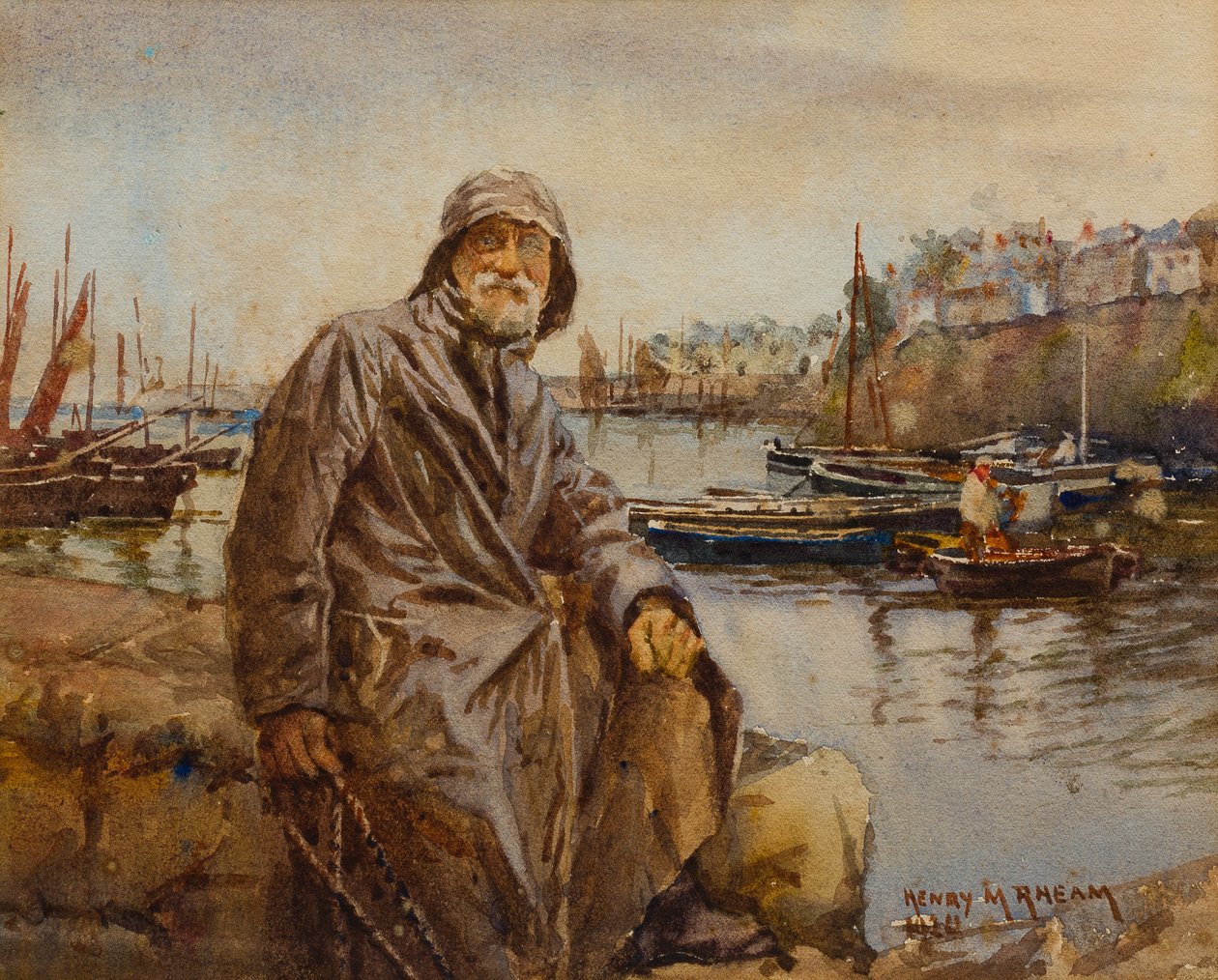 صياد على جدار ميناء نيلين ، 1920 (مرحاض على ورق) بواسطة هنري مينيل ريام