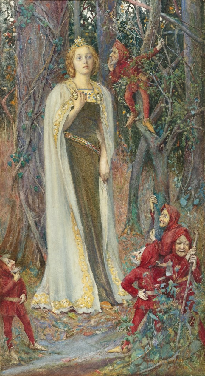 لوحات ما قبل رافائيليت: ذات مرة (سنو وايت) (بلانش نيج) par Rheam ، Henry Meynell (1859-1920). ألوان مائية ، جواش على ورق ، 78 × 43. مجموعة خاصة بواسطة هنري مينيل ريام