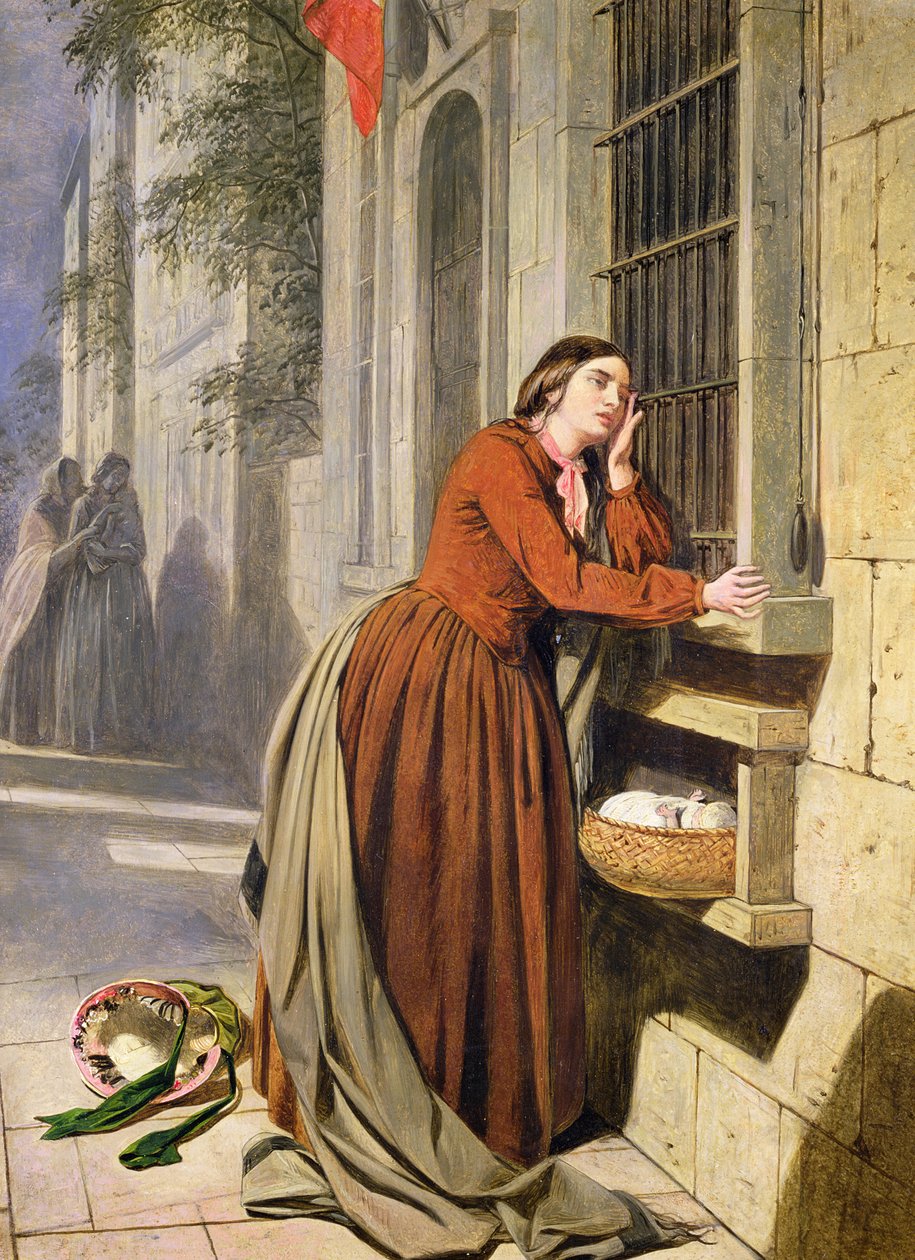 الأم تودع طفلها في مستشفى اللقيط في باريس ، 1855-60 (زيت على الخشب) بواسطة هنري نيلسون أونيل
