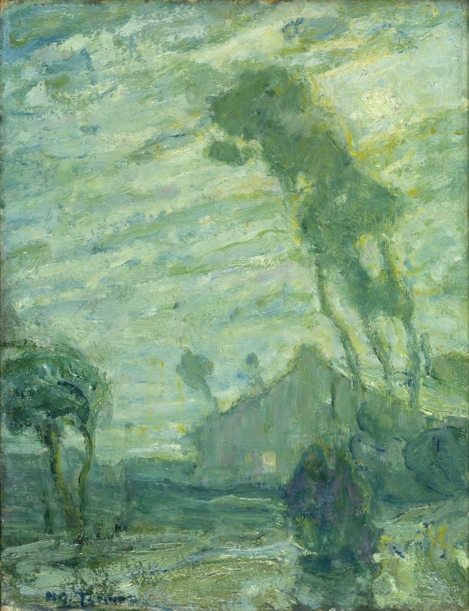 منظر طبيعي (زيت على ورق مقوى ؛ رسم باستيل / طباشير على الجانب الخلفي) بواسطة هنري اوساوا تانر