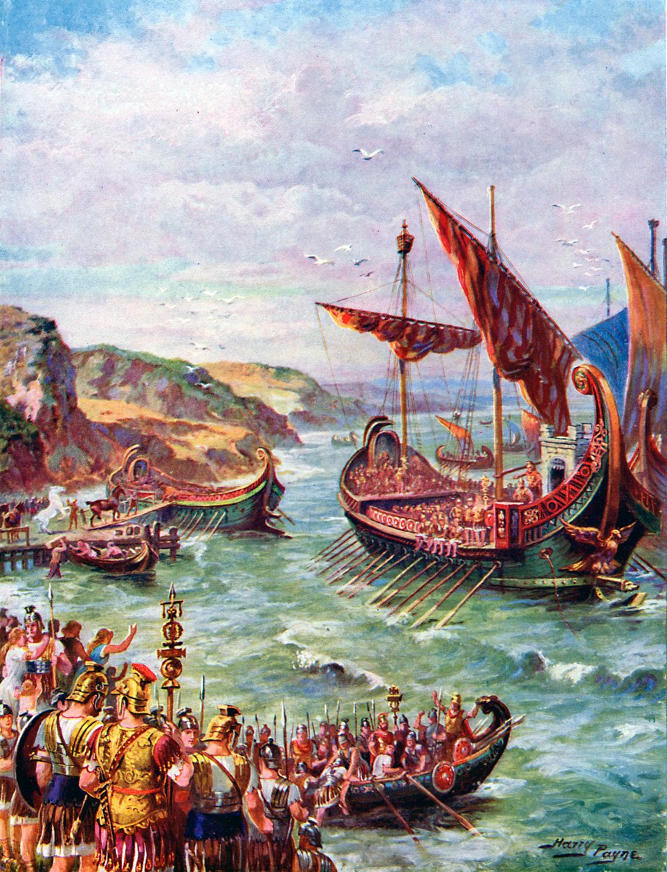 رحيل الرومان من بريطانيا بعد إقالة روما عام 410 بعد الميلاد ، عام 1920 بواسطة هنري باين