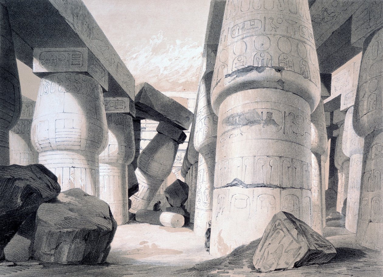 داخل قاعة الكرنك الكبرى ، مصر ، 1845 بواسطة هنري بيلو