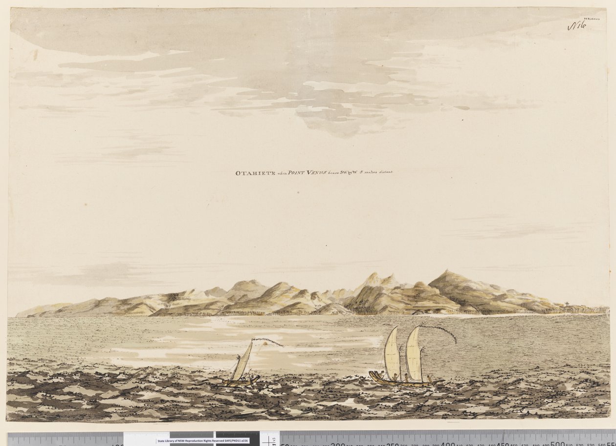الصفحة 16 Otaheite ، عندما تحمل بوينت فينوس SW مسافة 5 كيلومترات بعيدة ، 1768-75 (مرحاض) بواسطة هنري روبرتس