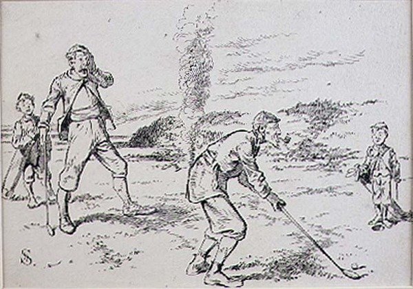 لاعب غولف العقل الغائب ، رسم توضيحي من مجلة "جرافيك" ، حانة. ج 1870 (ليثو) بواسطة هنري ساندركوك
