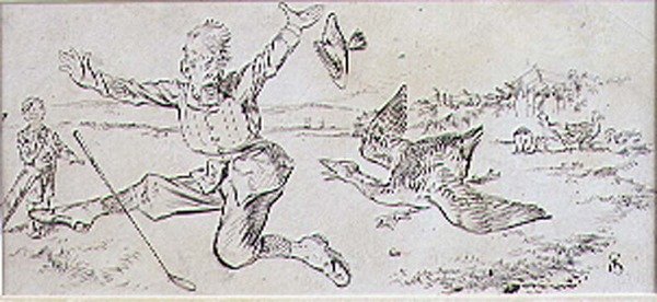لاعب الجولف المهاجم ، رسم توضيحي من مجلة "Graphic" ، حانة. ج 1870 (ليثو) بواسطة هنري ساندركوك