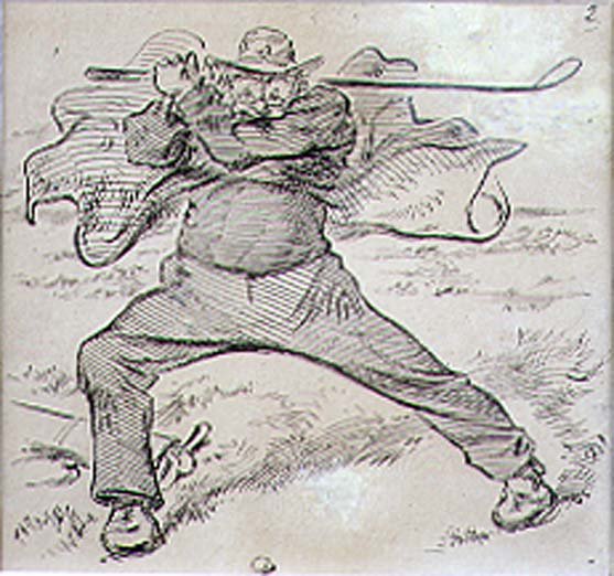 The Chaotic Golfer ، رسم توضيحي من مجلة "Graphic" ، حانة. ج 1870 (ليثو) بواسطة هنري ساندركوك
