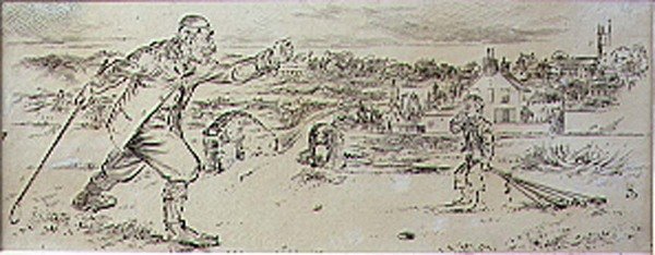 The Furious Golfer ، رسم توضيحي من مجلة "Graphic" ، حانة. ج 1870 (ليثو) بواسطة هنري ساندركوك
