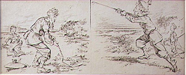لاعب الجولف منزعج من انفجار Windy Blast ، رسم توضيحي من مجلة "Graphic" ، حانة. ج 1870 (ليثو) بواسطة هنري ساندركوك
