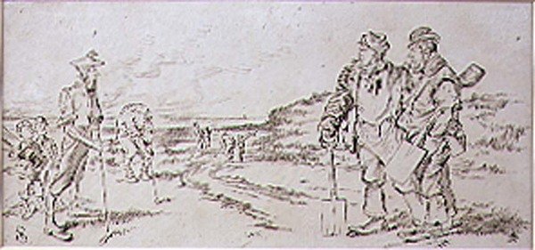 رجال الطريق منزعجون من لاعبي الجولف ، رسم توضيحي من مجلة "جرافيك" ، حانة. ج 1870 (ليثو) بواسطة هنري ساندركوك