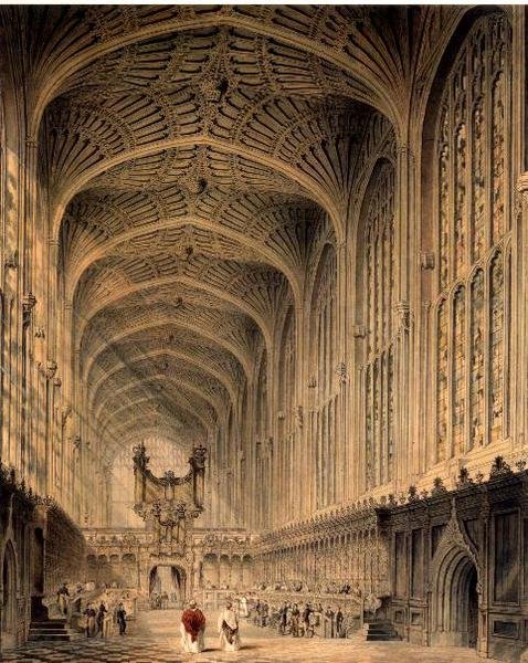الجزء الداخلي من King's College Chapel ، Cambridge ، حوالي عام 1815 (قلم حبر وحبر وألوان مائية وقلم رصاص) بواسطة هنري سارجنت ستورر