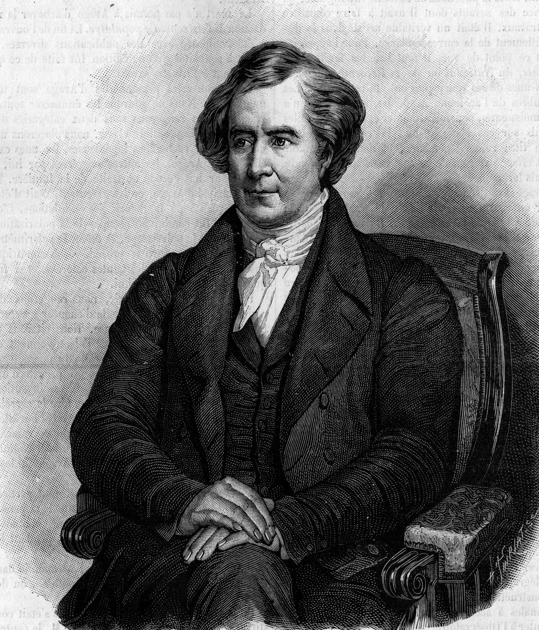 صورة لفرانسوا أراغو (1786-1853) ، عالم الفلك والفيزيائي والسياسي الفرنسي. (من لوحة هنري شيفر). نقش في "" الطبيعة: مراجعة العلوم وتطبيقاتها في الفنون والصناعة "بتاريخ ٦ مارس ١٨٨٦. بواسطة هنري شيفر