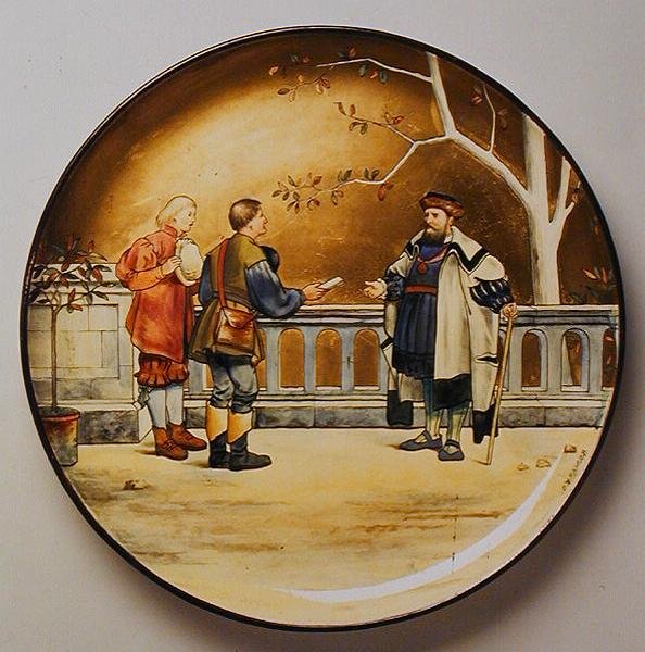 العدالة ، رسم توضيحي لـ "العصور السبعة للإنسان" لشكسبير ، لوحة شاحن صنعها استوديو Minton's Art Pottery Studio بواسطة هنري ستايسي ماركس