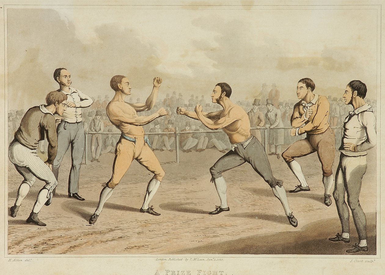A Prize Fight, engraved by J. Clark, published in 1820 (aquatint) بواسطة هنري توماس (بعد) ألكين