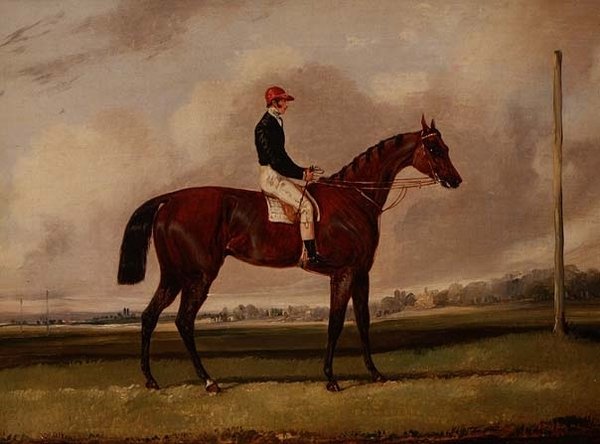 Bay Racehorse مع Jockey في مضمار سباق الخيل بواسطة هنري توماس الكين