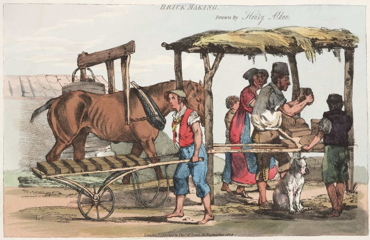 صنع الطوب ، نشره توماس ماكلين من هايماركت ، 1824 (النقش الملون) بواسطة هنري توماس الكين