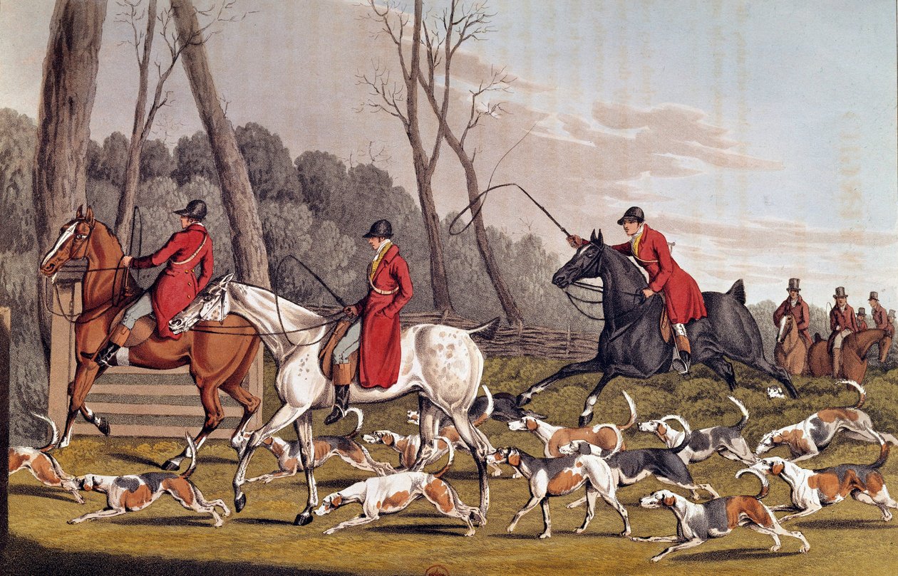 الصيد: "" The Fox Hunt "" الطباعة الحجرية الإنجليزية لهنري ألكين (1774-1850) في القرن التاسع عشر في باريس ، بي إن بواسطة هنري توماس الكين