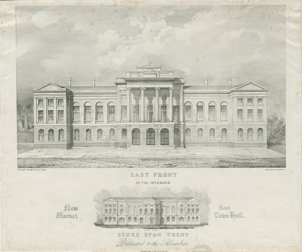ستوك أبون ترينت - السوق الجديدة المقصودة وقاعة المدينة: الطباعة الحجرية ، بدون تاريخ [سي 1834] بواسطة هنري وارد
