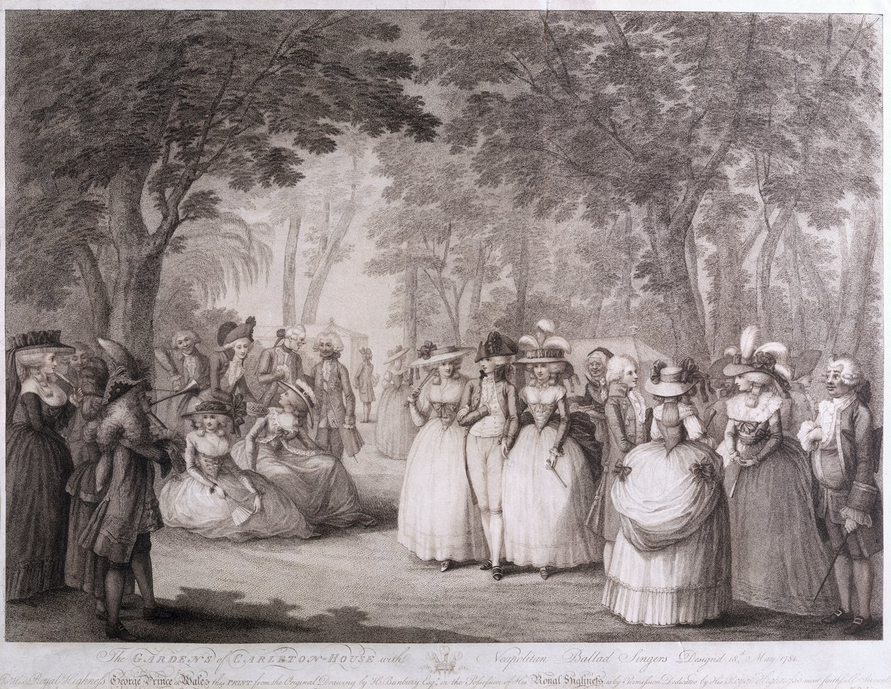 حدائق كارلتون هاوس مع مطربين النابوليت النابلي ، نقشهم ويليام ديكنسون (1746-1823) ، 1784 بواسطة هنري ويليام بنبري