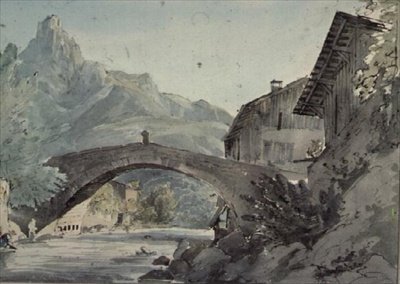 الجسر في Sallanches و Aiguille de Varens ، (Varennes) بواسطة هنري ويليام بيرجس