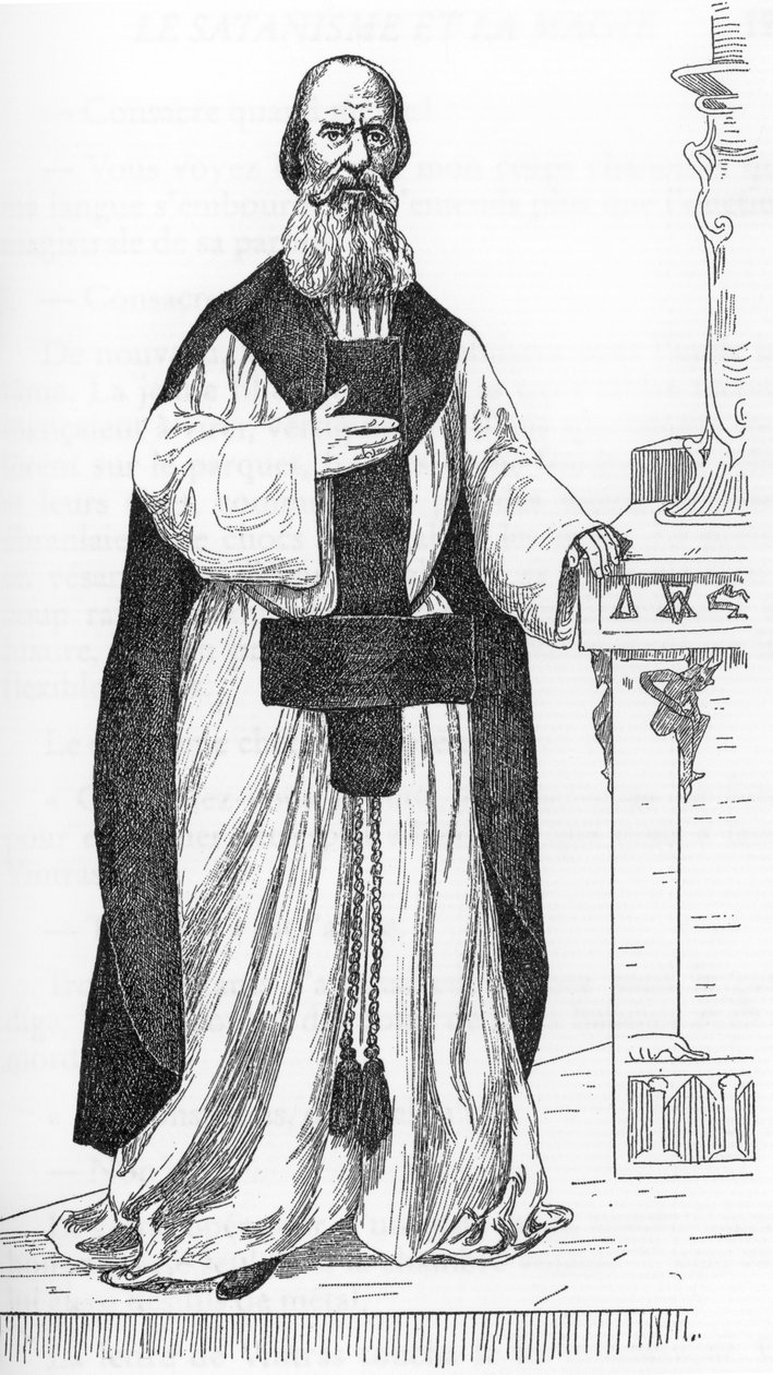 صورة للعامل بيير يوجين فنتراس (1807-1875) (بيير ميشيل إيليا) يتظاهر بأنه تناسخ للنبي إيلي رسم هنري دي مالفوست من "الشيطانية والسحر" لجول بوا 1895 مجموعة خاصة بواسطة هنري دي مالفوست