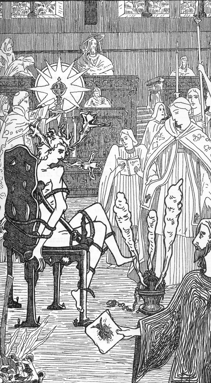 تمثيل حفل طرد الأرواح الشريرة رسم هنري دي مالفوست من "الشيطانية والسحر" لجول بوا 1895 مجموعة خاصة بواسطة هنري دي مالفوست