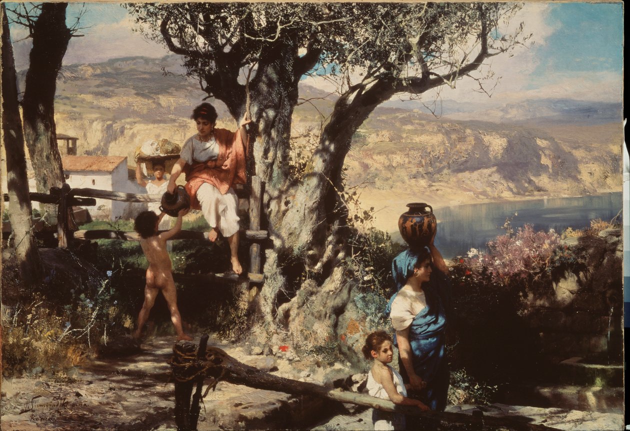 روما القديمة. في قرية. لوحة هنريك سيميردزكي (1843-1902) ، زيت على قماش. الفن البولندي بواسطة هنريك سيميرادزكي
