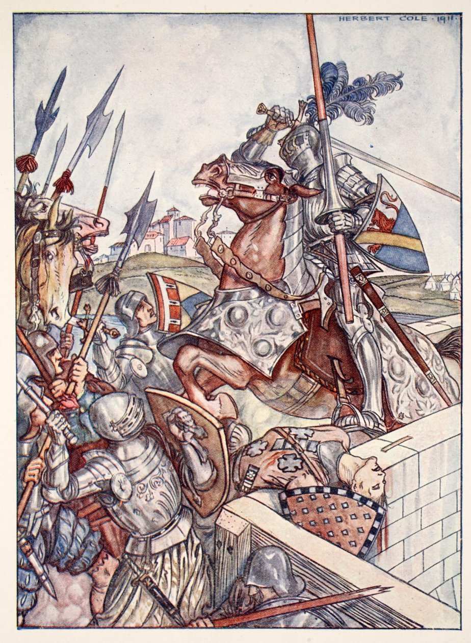 Bayard يدافع عن الجسر ، التوضيح من "Bayard: The Good Knight without Fear and Without Reproach" من قبل كريستوفر هير ، حانة. 1911 بواسطة هربرت كول