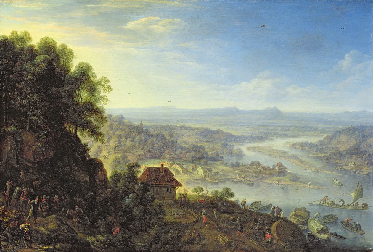 وادي راين بالقرب من Erbach in Rheingau (زيت على لوح بلوط) بواسطة هيرمان الأصغر Saftleven