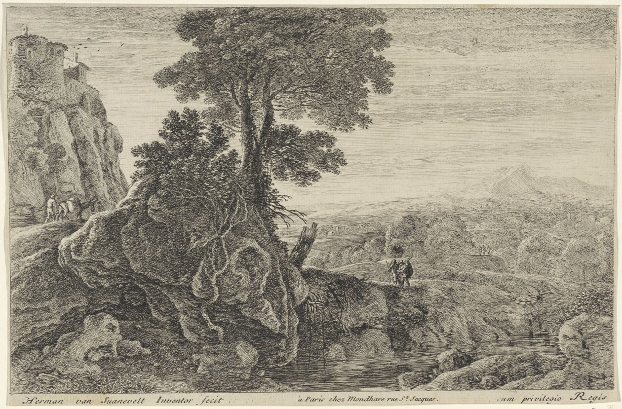منظر طبيعي مع مبنى على صخرة Twelve Landscapes (عنوان السلسلة) بواسطة هيرمان فان سوانفيلت