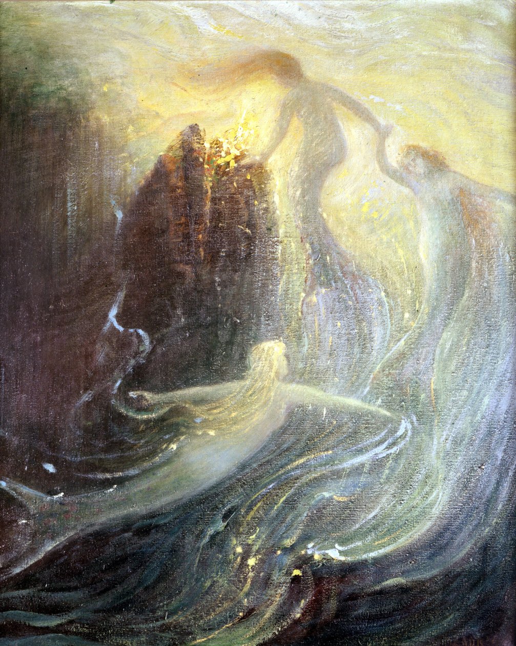 مجموعة لأوبرا "Les Filles du Rhine" لريتشارد فاجنر ، تم إنشاؤها عام 1869: لوحة من قبل Herman Hendrich. متحف فاغنر بايرويت. بواسطة هيرمان هندريش