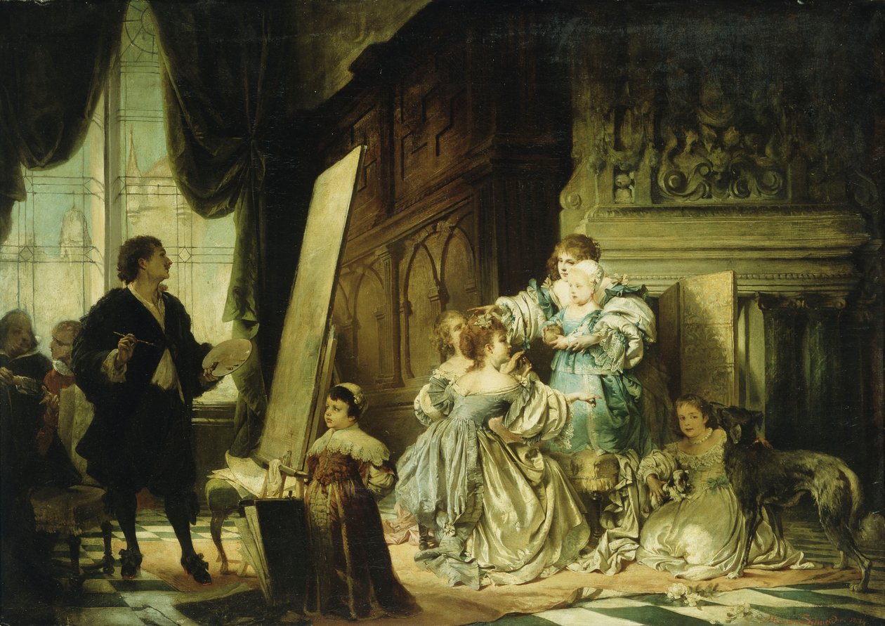 فان ديك في الاستوديو الخاص به يرسم صورة تشارلز ، أمير ويلز ، ابن تشارلز الأول ، 1876 بواسطة هيرمان شنايدر
