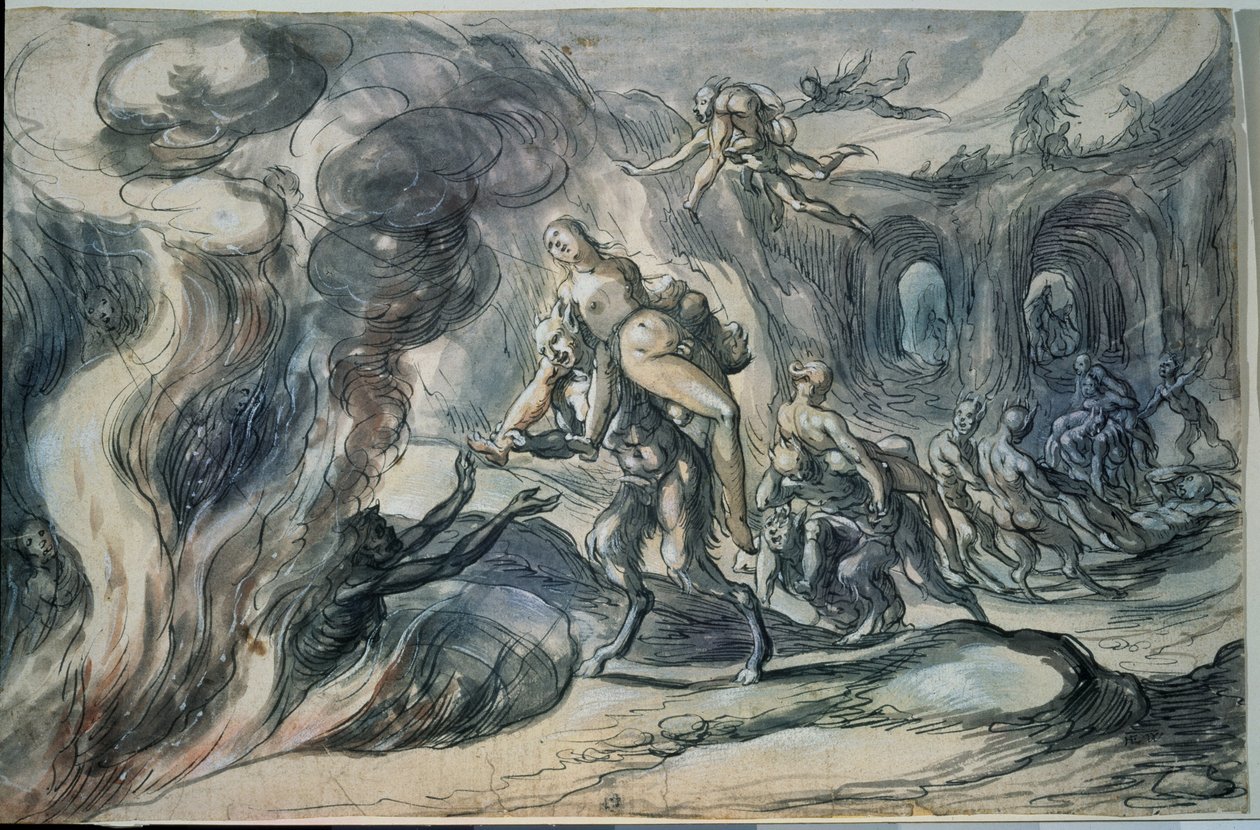 Eurydice في العالم السفلي (Eurydice في الجحيم). لوحة لهرمان ويير (1596-حوالي 1621). ألوان مائية وحبر على ورق ، 20.9 × 32.2 سم بواسطة هيرمان ويير