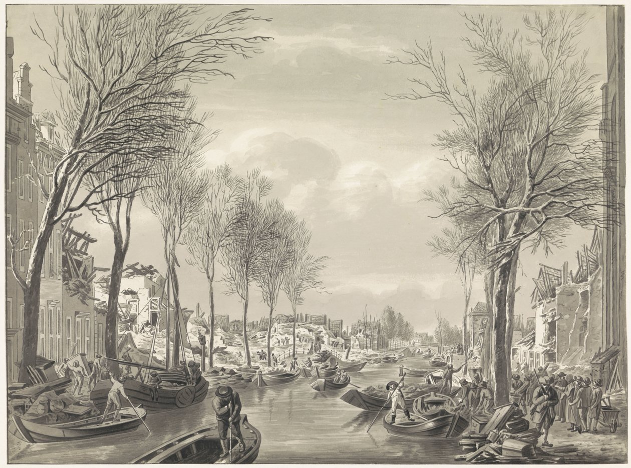أعمال الترميم في Steenschuur بعد الكارثة ، 1807 بواسطة هيرمانوس نعمان (ربما)