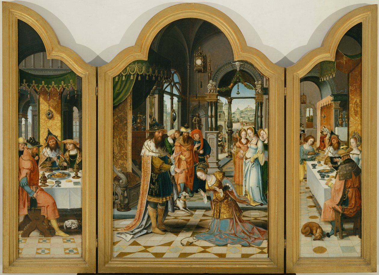 قصة داود وبثشبع بالثلاثي (الرسم على الخشب) بواسطة هيري التقى دي (c.1510 p.1550) بليز