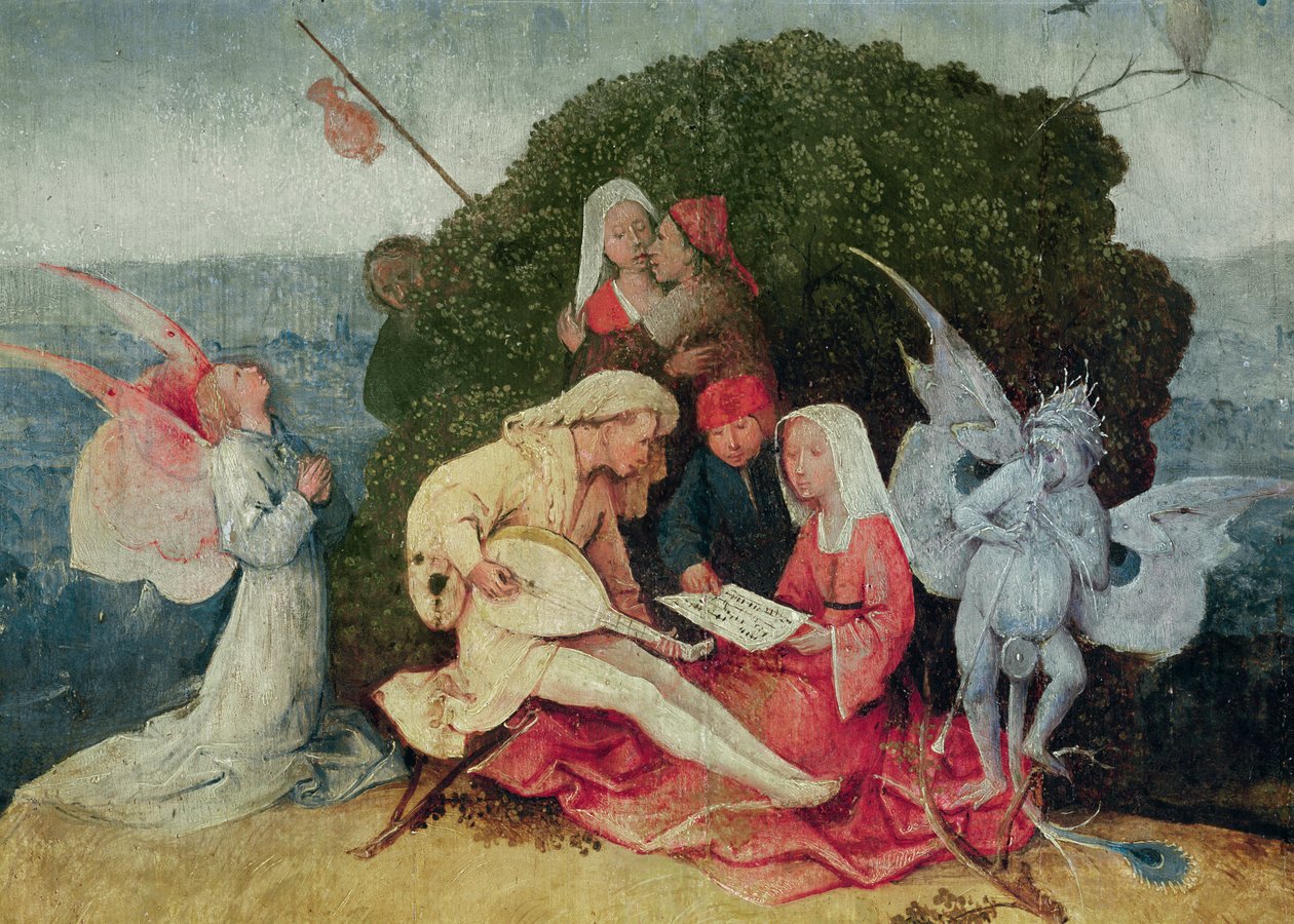 الموسيقيون في أعلى العربة ، تفاصيل اللوحة المركزية لـ Haywain Triptych ، c.1515 زيت على تفاصيل اللوحة من 3429 بواسطة هيرونيموس بوش