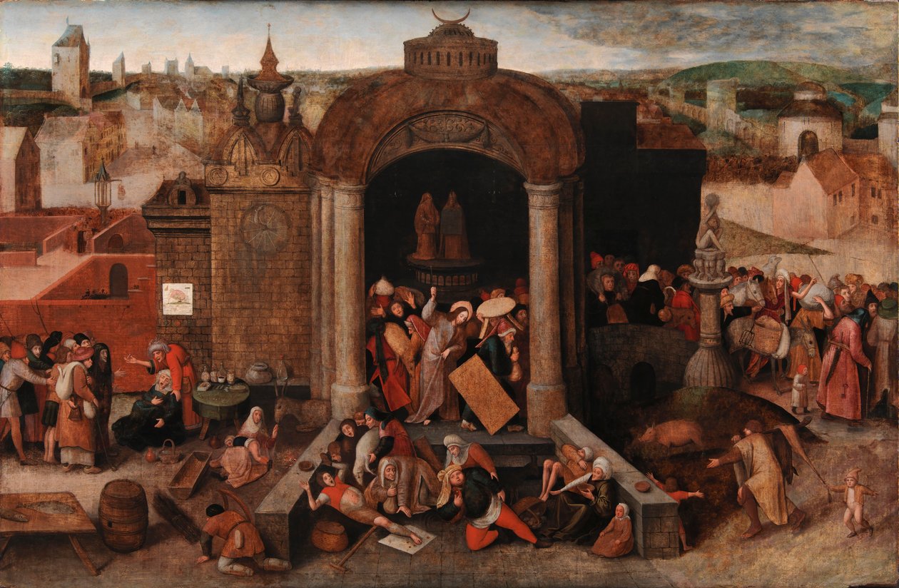 المسيح يقود التجار من الهيكل ، حوالي 1570-5 (زيت على لوح) بواسطة هيرونيموس (من أتباع) بوش