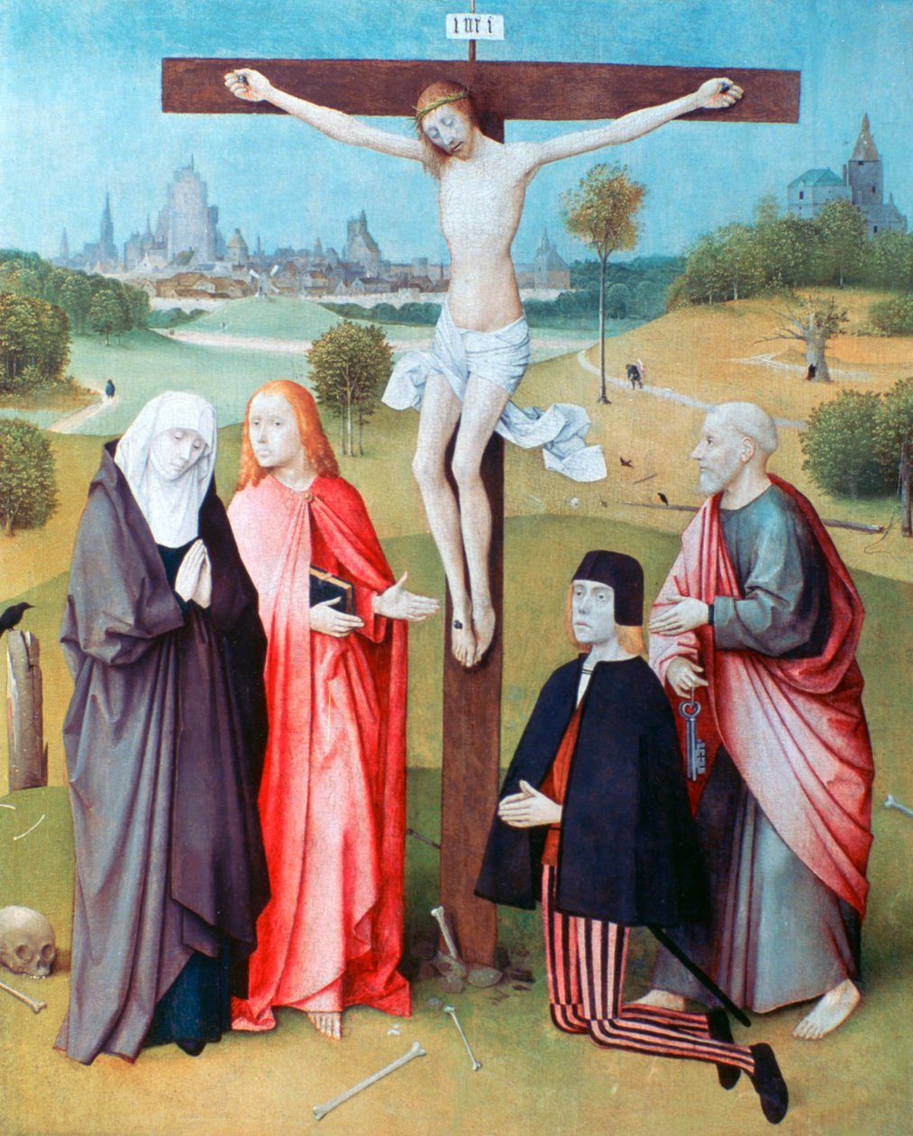 المسيح على الصليب مع المانحين والقديسين ، c1480-1516 بواسطة هيرونيموس بوش