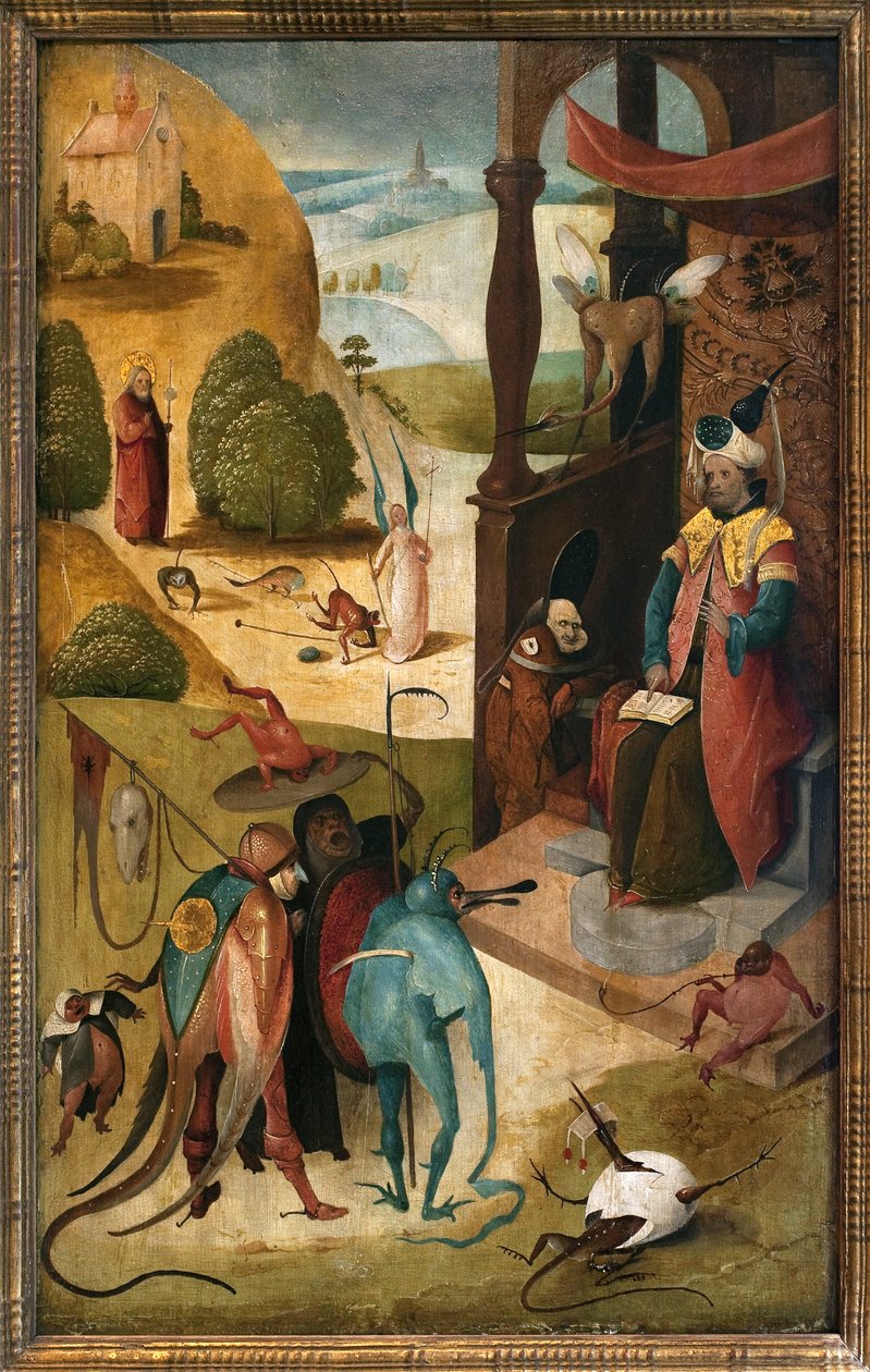 القديس يعقوب الميجور والساحر هيرموجين. لوحة هيرونيموس فان أيكن (أكين) ديت جيروم بوش (1450-1516) ، زيت على خشب بواسطة هيرونيموس بوش